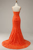 Load image into Gallery viewer, Mermaid Spaghetti Straps Orange Long Formal Dress with Slit Front