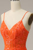 Load image into Gallery viewer, Mermaid Spaghetti Straps Orange Long Formal Dress with Slit Front