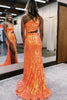 Load image into Gallery viewer, Sparkly Orange Sequin One Shoulder Long Formal Dress with Slit