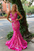 Load image into Gallery viewer, Sparkly Orange Sequin V-Neck Mermaid Long Formal Dress