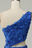 Load image into Gallery viewer, Sparkly Royal Blue One Shoulder Sequins Formal Dress with 3D Flowers