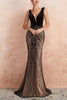 Load image into Gallery viewer, Mermaid Deep V-Neck Sequins Black Long Formal Dress