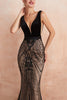 Load image into Gallery viewer, Mermaid Deep V-Neck Sequins Black Long Formal Dress