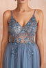 Load image into Gallery viewer, Tulle Spaghetti Straps Blue Long Formal Dress with Beading