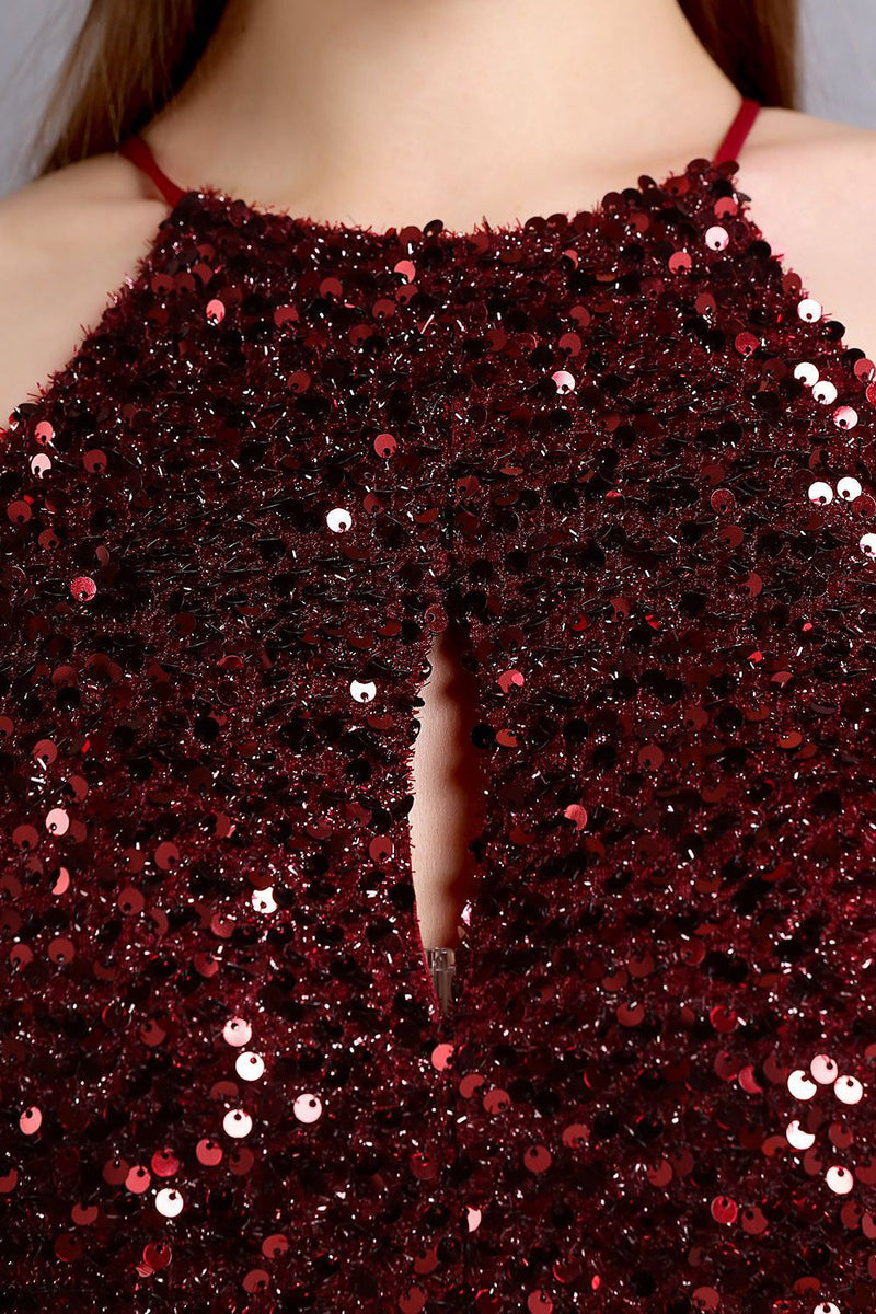 Load image into Gallery viewer, Burgundy Sequin Long Formal Dress with Slit