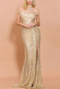 Load image into Gallery viewer, Memaid Off The Shoulder Gold Sequins Long Formal Dress