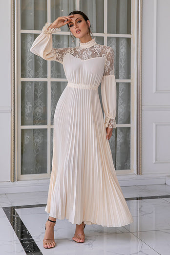 Apricot Lace Mother Of The Bride Dress with Long Sleeves