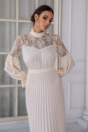 Apricot Lace Mother Of The Bride Dress with Long Sleeves