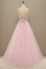 Load image into Gallery viewer, A-Line Deep V-Neck Pink Formal Dress with Appliques