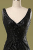 Load image into Gallery viewer, V-Neck Black Sequins Long Formal Dress