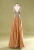 Load image into Gallery viewer, Deep V-Neck Champagne Long Formal Dress with Beading