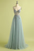 Load image into Gallery viewer, Tulle Light Blue Long Formal Dress with Beading