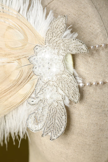 1920s Feather Sequin Pearls Flapper Headband