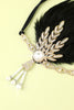 Load image into Gallery viewer, Black Beaded Feather Pearl 1920s Flapper Headband