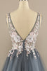 Load image into Gallery viewer, A-Line Deep V-Neck Pink Formal Dress with Appliques