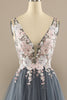 Load image into Gallery viewer, A-Line Deep V-Neck Pink Formal Dress with Appliques