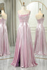 Load image into Gallery viewer, Sparkly Pink A Line Spaghetti Straps Long Formal Dress With Slit