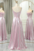 Load image into Gallery viewer, Sparkly Pink A Line Spaghetti Straps Long Formal Dress With Slit