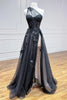 Load image into Gallery viewer, A Line One Shoulder Black Long Formal Dress with Appliques