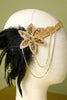 Load image into Gallery viewer, 1920s Black and Gold Feather Beaded Headband