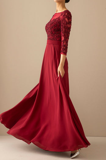 Burgundy Mother Of The Bride Dress with Sleeves