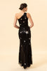 Load image into Gallery viewer, Sparkly Sheath One Shoulder Black Sequins Long Formal Dress with Star