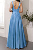 Load image into Gallery viewer, Golden Satin V-Neck Long Formal Dress with Slit