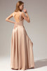 Load image into Gallery viewer, Golden Satin V-Neck Long Formal Dress with Slit