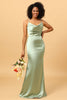 Load image into Gallery viewer, Sage Mermaid Cowl Neckline Long Satin Bridesmaid Dress