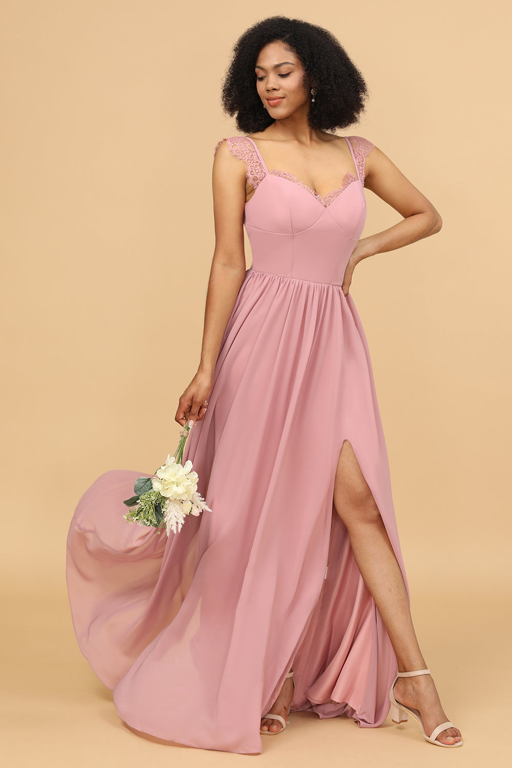 Blush Sweetheart Long Chiffon Bridesmaid Dress with Slit