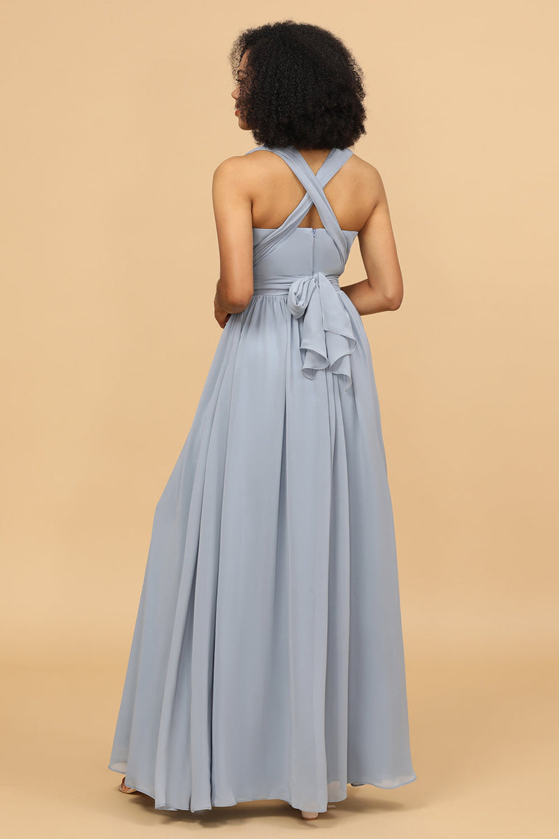 Load image into Gallery viewer, Grey Blue Convertible Long Chiffon Bridesmaid Dress