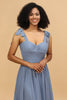 Load image into Gallery viewer, Grey Blue Spaghetti Straps Long Chiffon Bridesmaid Dress with Slit