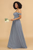 Load image into Gallery viewer, Grey Blue A Line Off the Shoulder Long Chiffon Bridesmaid Dress