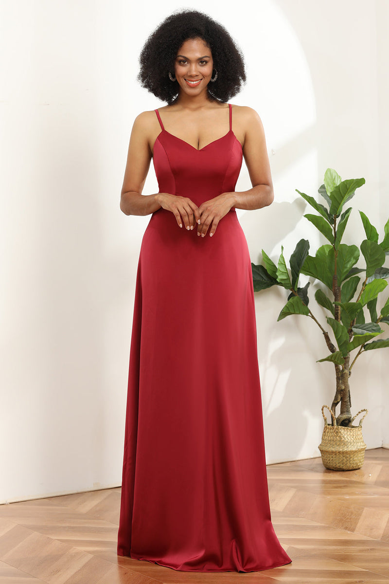 Load image into Gallery viewer, Satin Lace-Up Back Bridesmaid Dress