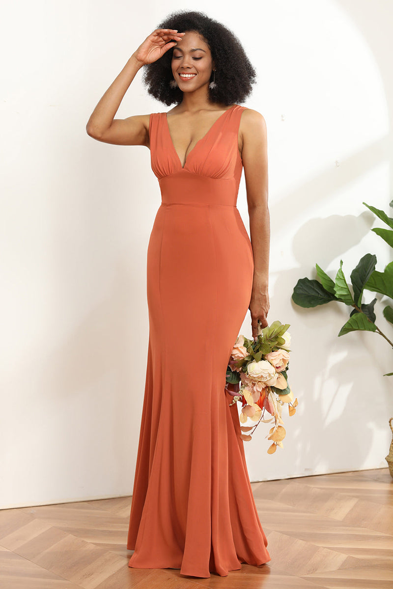 Load image into Gallery viewer, Sunset Mermaid V-neck Bridesmaid Dress With Ruffles
