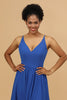 Load image into Gallery viewer, Royal Blue A Line Spaghetti Straps Long Chiffon Bridesmaid Dress with Ruffles