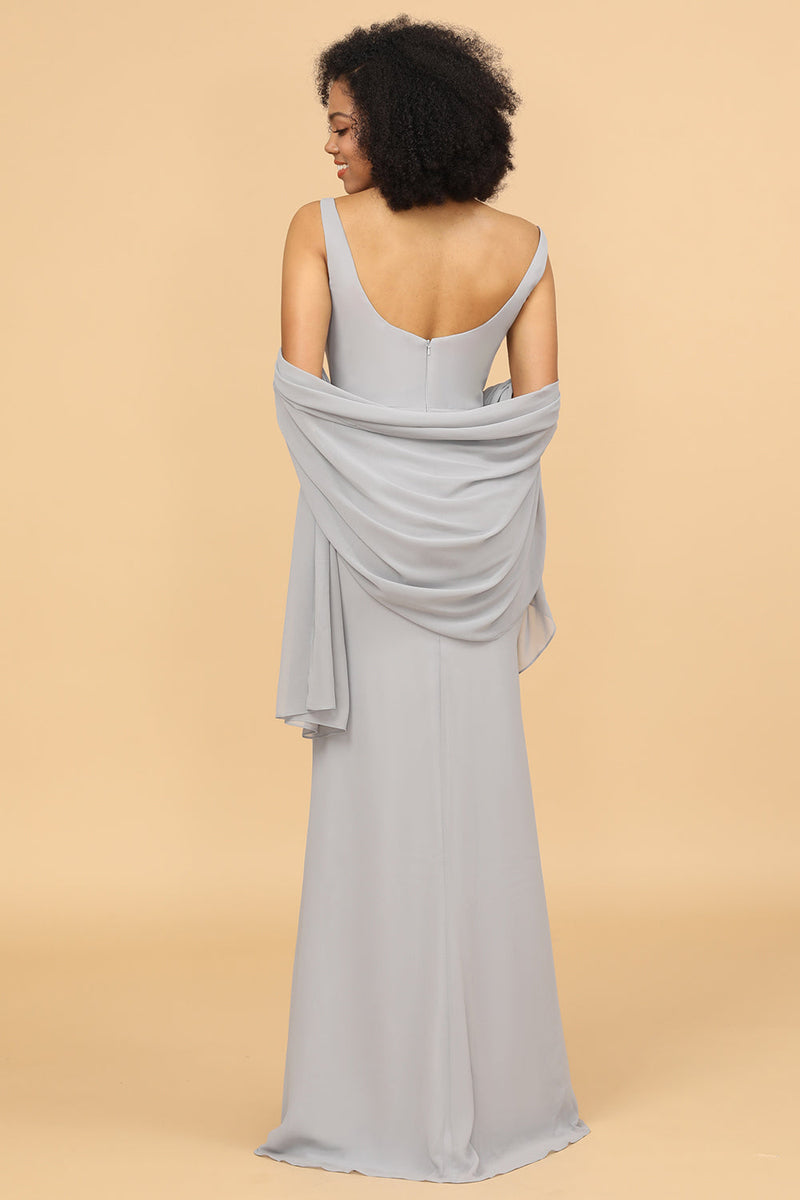 Load image into Gallery viewer, Grey Square Neck Mermaid Bridesmaid Dress with Wrap