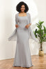 Load image into Gallery viewer, Grey Square Neck Mermaid Bridesmaid Dress with Wrap