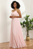 Load image into Gallery viewer, A Line Spaghetti Straps Pink Chiffon Long Bridesmaid Dress