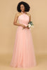 Load image into Gallery viewer, A Line Halter Blush Long Bridesmaid Dress