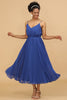 Load image into Gallery viewer, A Line Spaghetti Straps Royal Blue Tea Length Bridesmaid Dress