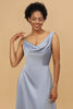 Load image into Gallery viewer, A Line Asymmetrical Neck Grey Blue Satin Long Bridesmaid Dress