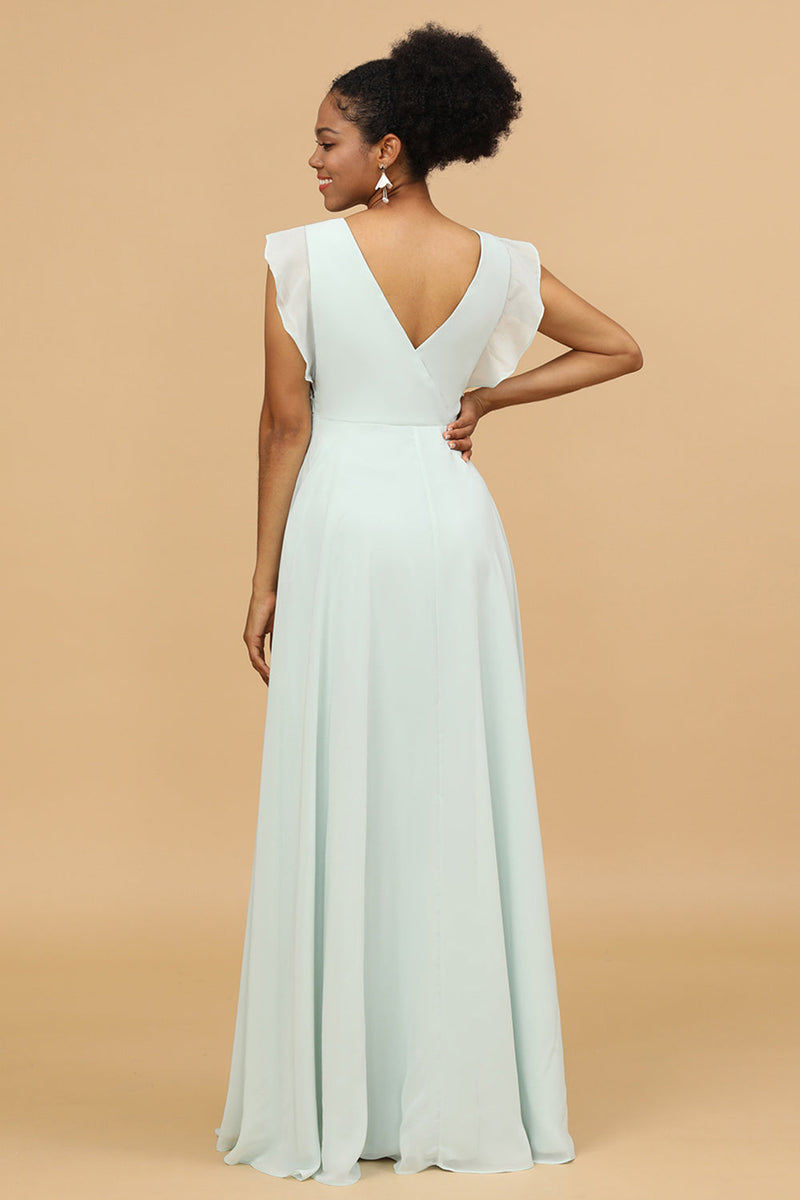 Load image into Gallery viewer, Mint Chiffon V-Neck Bridesmaid Dress