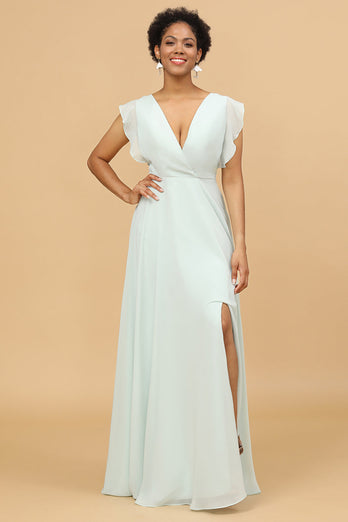 Mint Chiffon V-Neck Bridesmaid Dress