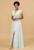 Load image into Gallery viewer, Mint Chiffon V-Neck Bridesmaid Dress