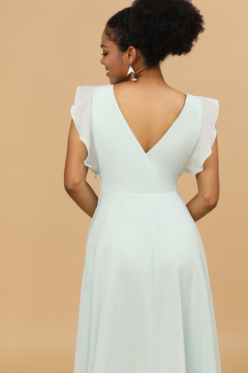 Load image into Gallery viewer, Mint Chiffon V-Neck Bridesmaid Dress