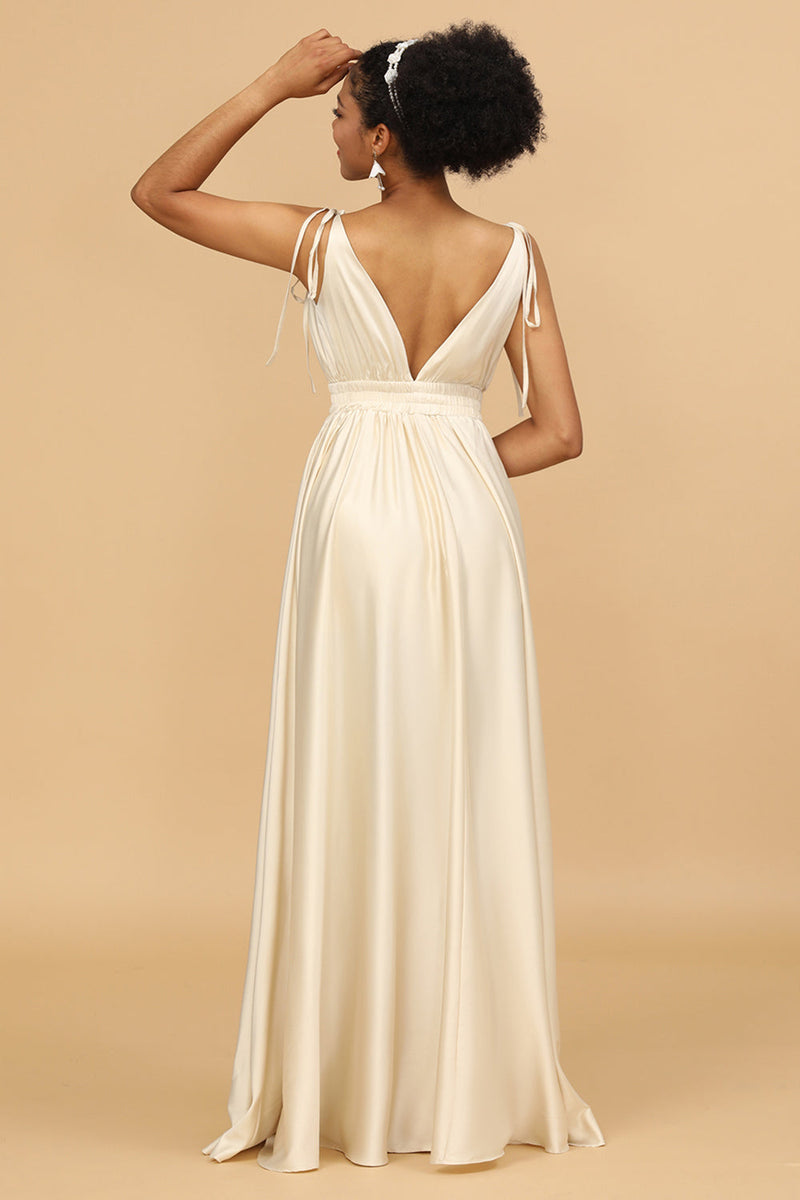 Load image into Gallery viewer, Ivory Deep V-Neck Backless Long Bridesmaid Dress