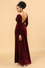 Load image into Gallery viewer, Sheath Burgundy Deep V-Neck Long Sleeves Velvet Bridesmaid Dress