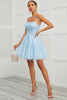 Load image into Gallery viewer, Blue Tulle Short Formal Dress with Appliques