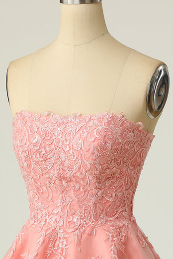 Blush Strapless Short Formal Dress with Appliques